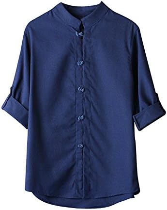 Mens T Shirts Men Classic Chinese Style Kung Fu Button Down Shirts Tops Tang Suit 3/4 Sleeve Linen Casual Dress Shirt