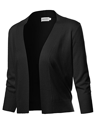 Solid Soft Stretch 3/4 Sleeve Layer Bolero Cardigan