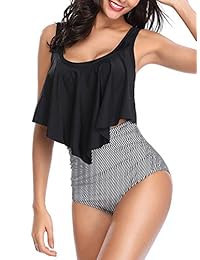 Bañador para dama de cintura alta, con control de barriga, dos piezas, parte superior con volantes y parte inferior de natación, trajes de baño