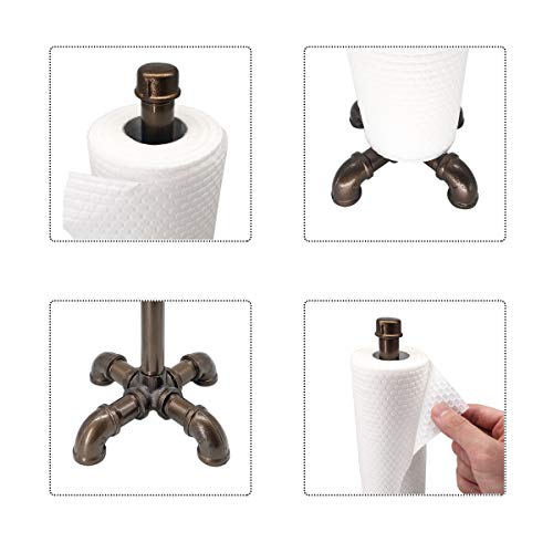 Rustic Industrial Standing Pipe Paper Towel Holder, Kitchen Tissue Holder Countertop for Kitchen & Bathroom, Simply Tear Roll Contemporary Paper Towel Holder Napkin Towel hold (Bronze)
