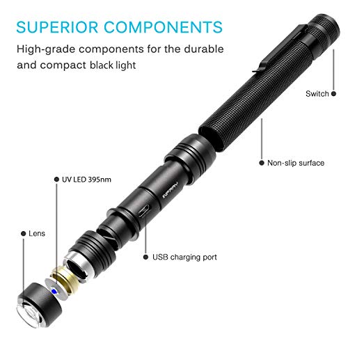 INFRAY Rechargeable Pen Flashlight Black Light, Zoomable, Small 395nm