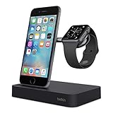 Belkin Valet Charge Dock for Apple Watch + iPhone, iPhone Charging Dock for iPhone Xs, XS Max, XR, X, 8/8 Plus and More, Apple Watch Series 4, 3, 2, 1, Silver (Renewed) (Black)