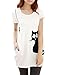 Allegra K Lady Round Neck Short Sleeve Cat Prints Loose Tunic Top White XS