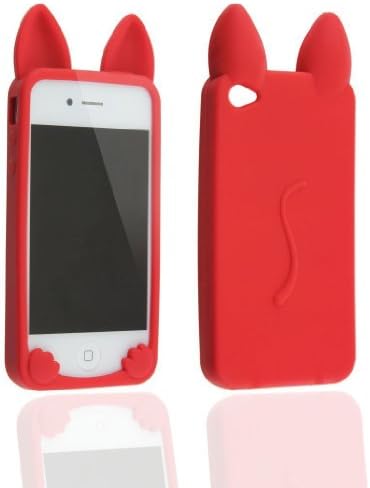 DE Red New Fashion Cartoon Animal Series With Ear Cute Koko Cat Pattern Style Soft Silicone Case Cover Shell for Apple iPhone 4 4G 4S