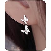 Hanfluenve Tiny Butterfly Earrings for Women Dainty Silver Stud Earrings 2 Butterfly Pendant Elegant Earrings Minimalist Earrings Jewelry for Gift