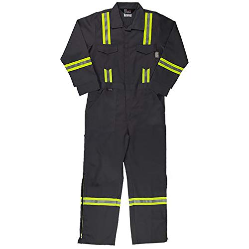 Oil and Gas Safety Supply Flame Resistant FR Reflective Coverall with Leg Zippers (36/XS, Grey)