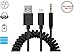 HAIN Car AUX In Adapter 3.5mm Jack USB Y Coiled Cable Audio Interface Charger Cord, 6.7 feet (2 Meters) Stretched Length