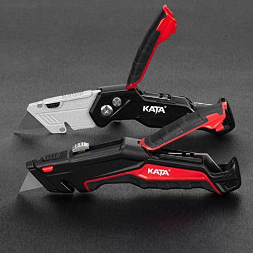 KATA 2-Pack Heavy Duty Utility Knife,Quick Change Blade, Retractable and Folding Box Cutter for Cartons, Cardboard and Boxes - With 10pcs SK5 Sharp Blades Included,Blade Storage Design