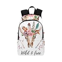 VvxXvx Bull Head with Flowers and Feathers Casual Daypack Travel Bag College School Backpack for Mens and Women