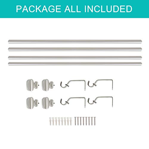 Turquoize Square Window Treatment Set Antique Nickel Finials, 2 Pack of 3/4 Inch Diameter Decorative Single Curtain Rod Length from 28 to 48-Inch, Nickel