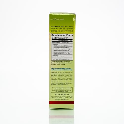 Olympian Labs Complete Prebiotic and Probiotic Supplement - 25 Billion Live Shelf Stable Cultures - 30 Vegetarian Capsules, Helps Restore The Natural Balance Within The Digestive Tract.