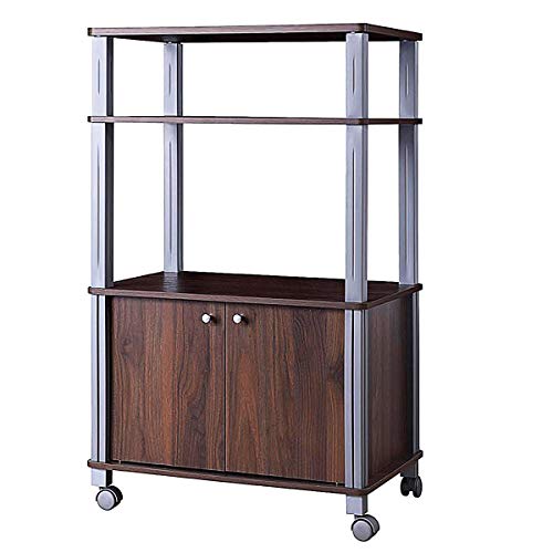 FDInspiration Walnut 23.5''L Rolling Multi-Functional Microwave Stand Cabinet Storage Display Bakers Rack Cart with Ebook