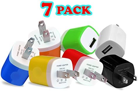 Wall Charger, 7 Pack Universal Portable USB Power Adapter Plug Outlet for iPhone 7 / 6S / Plus, iPad, Samsung Galaxy, Motorola, HTC, Other Smartphones (Family Pack) (Random Colors)