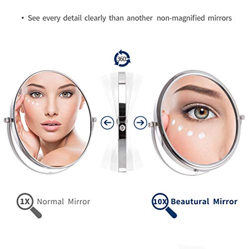 Makeup Vanity 10X Magnifying Mirror 8 Inch Tabletop Double Side 360 Degree Magnification Swivel Desktop Standing Mirror for Bedroom Bathroom Traveling