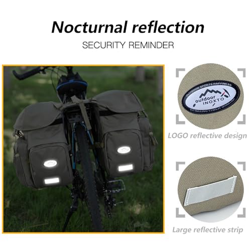ZTZ 50L Waterproof Bicycle Panniers, Made of High Density 600D Polyester for One. The Bicycle Saddle Bag Comes with a Reflective Trim and a Cover (Khaki Green)