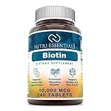 Nutri Essentials Biotin 10000mcg - Hair Growth, Healthy Skin and Nails Vitamins, 240 Tablets no Gluten and No Preservatives, Made in the USA