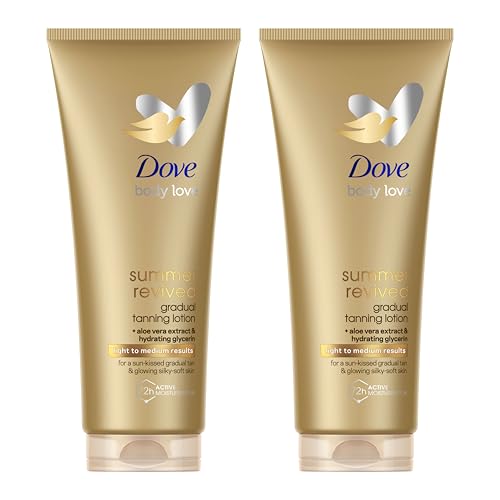 Loción Corporal Autobronceadora Summer Revived, Pieles Medias y Oscuras, Bronceado Gradual, Acabado Natural, Piel Luminosa, 72H de Hidratación, Con Extracto de Aloe Vera y Glicerina, 2x 200ml