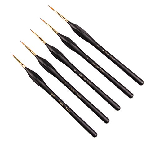 Micro Detail Paint Brush Set - Triangular Wooden Handle, 5 Size Miniature Paint Brush for Artists, Modellers, Enamel, Warhammer 40k