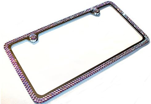 Hotblings 2 Row CRYSTAL AB made w/SWAROVSKI Crystals Metal Bling License Plate Frame & Caps set