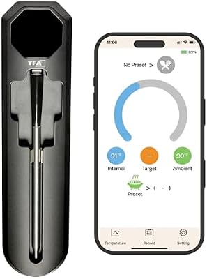 SMART BBQ 2 Fleischthermometer Kabellos 100 m, 14.1517.01, Grillthermometer, Bratenthermometer, für Grill Smoker Backofen Airfryer, Geschirrspüler geeignet, bis 300°C, schwarz