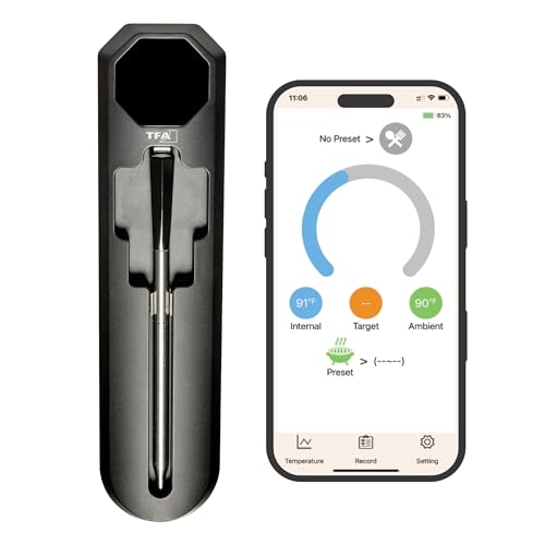 SMART BBQ 2 Fleischthermometer Kabellos 100 m, 14.1517.01, Grillthermometer, Bratenthermometer, für Grill Smoker Backofen Airfryer, Geschirrspüler geeignet, bis 300°C, schwarz