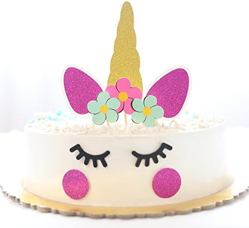 Aleppear Unicorn Birthday Party Supplies Unicorn Cake toppers Set with Banner pennant and Unicorn Horn Hats for Kids Adults Party Favors