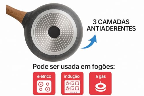 Frigideira Cerâmica Antiaderente Premium 28 cm Grande, Cabo soft touch Ergonômico, Grill, Frita sem Óleo, Limpa fácil, Compatível com Fogão a Gás e Indução.