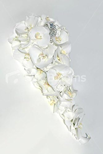 Pure White Orchid Rose Calla Lily Long Cascading Bridal Bouquet Amazon Co Uk Kitchen Home