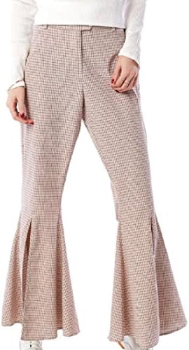SummerWomen Summer Women's Wide Leg Plaid Baggy Harem Sexy Casual Long Trousers Apricot M