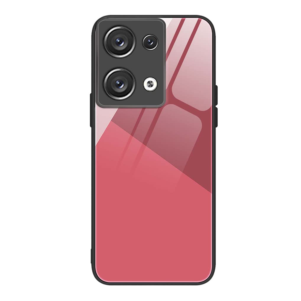 SEAHAI Case for OPPO Reno 8 Pro 5G (Reno8 Pro 5G), Ultra Thin Fashion Gradient Color Matching Tempered Glass Hard Back & Soft Silicone TPU Bumper Hybrid Shockproof Cover, Red