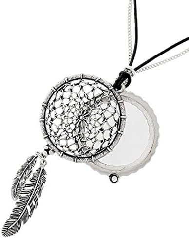 Dream Catcher Magnifying Glass Necklace Z6 Long Feathers Silver Tone
