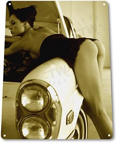 SRongmao Try It Pinup Girl Sexy Hot Rod Car Garage Auto Shop Man Cave Decor Metal Tin Sign 8x12in