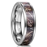 Last-few-hour Sale! King Will 8mm Camouflage Hunting Mens Tungsten Ring Camo Step Edge Polished Wedding Band Trees Leaves