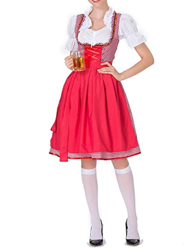 IYOWEL Women German Dirndl Dress Costumes for Bavarian Oktoberfest Halloween Carnival Maid Cotsume (S, Red)