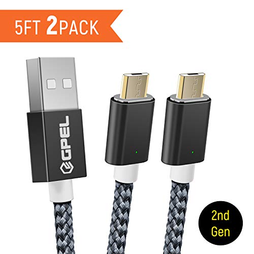 Micro USB 2nd Gen. GPEL Easy One Touch Magnetic Cable 5ft Nylon Braided Cord to USB for Samsung Galaxy S7 Edge S7 S6 Kindle HTC LG Sony Xbox One PS4 & More (2-Pack)