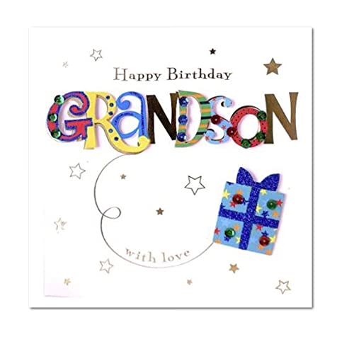 Talking Pictures Grandson Happy Birthday Greeting Card Cards,blue|brown|white|red,15cm x 15cm