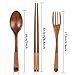 DaveandAthena 3 Set Wooden Flatware Tableware Cutlery Set Travel Utensils Reusable Flatware Wooden Chopsticks Spoon Fork with Pouch for Trave Camping Home and Office