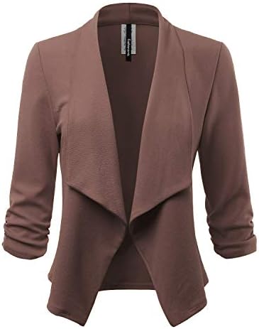 Women's Stretch 3/4 Gathered Sleeve Open Blazer Jacket (Made in USA)