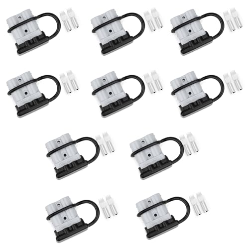 10 Pcs 6 Gauge 50A Battery Quick Connect Disconnect Connector with 6 AWG, Jumper Cable Plug Connector Kit for Recovery Winch, Trailer, Towing Systems (Grey with Cover)