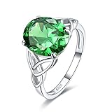 Merthus 925 Sterling Silver Created Emerald Trinity Knot Celtic Ring for Women