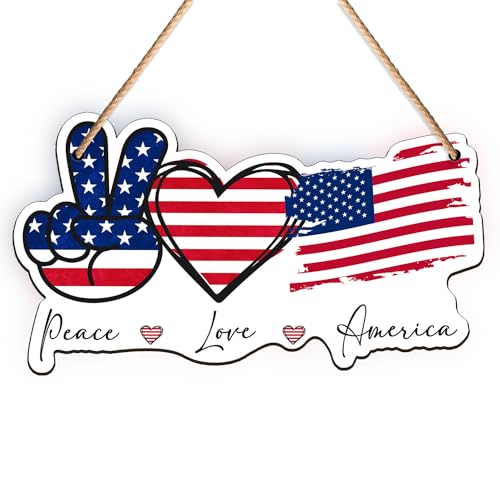 Photo 1 of 4th of July Independence Day Patriotic Door Sign - Patriotic Hanging Sign - Independence Day Outdoor Plaque Wall Art Decorations for Home