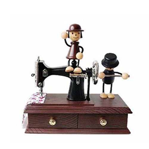 Musical Wind up Vintage Miniature Oak Mini Sewing Machine Style Mechanical Plastic Music Box Vintage Look Table Desk Decoration Toy Gift for Kid Children Birthday Gift (1)