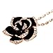 Scheppend Gold Plated Rose Flower Black Paint Rhinestone Crystal Pendant Necklace (Rose Gold)
