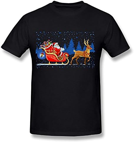 Juniestine Men's Santa Claus And His Reindeer Crewneck Short Sleeve T-Shirt XX-Large Black