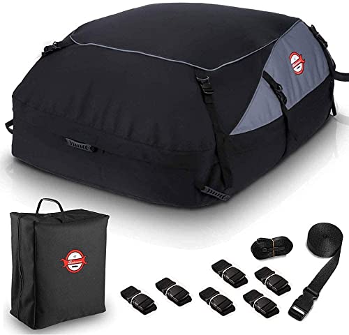 Sailnovo Car Roof Bag, 430 Liters Large Rooftop Cargo Carrier Bags Waterproof Folding Soft Luggage Storage Bag for Any Cars with/without Roof Rack/Rails/Bars, 15 Cubic Feet, Black