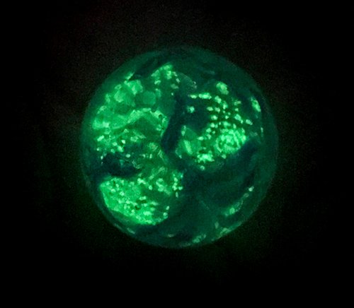 "Aster" - 22mm Handmade Art Glass Glow in the Dark Marble w Stand