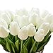 Montout 12PCS/Set PU Stunning Holland Tulip Flower Real Touch Artificial Silk Flowers Arrangement Bouquet Home Room Office Wedding Party Decor (White)