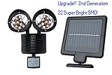 Upgrade Solar Powered Motion Sensor Lights 22 SMD Garage Outdoor Security Flood Spot Light (Black)