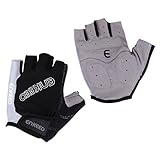 Enkeeo Cycling Gloves Half Finger Bike Gloves M/L/XL Breathable with Microfiber Leather, Anti-slip Shock-absorbing 5MM Gel and 3MM Sponge Pads, Velcro Design for Men/Women Road Racing (Black&Grey)