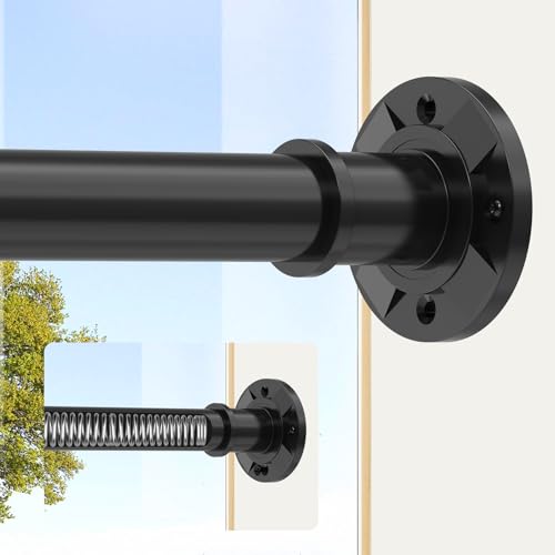 Veloxtera Black Shower Curtain Pole 78-223 cm, 28mm Extendable Tension Curtain Rod No Drill, Adjustable Heavy Duty Shower Rail with 1pcs Bracket for Bathroom, Window, Door